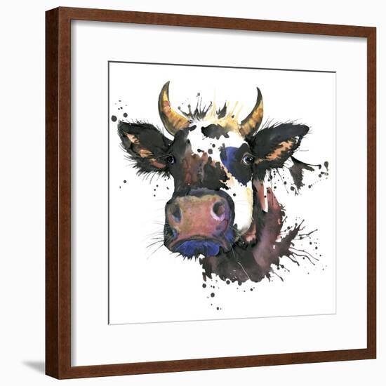Cow Watercolor Graphics. Cow Animal Illustration with Splash Watercolor Textured Background. Unusua-Faenkova Elena-Framed Premium Giclee Print