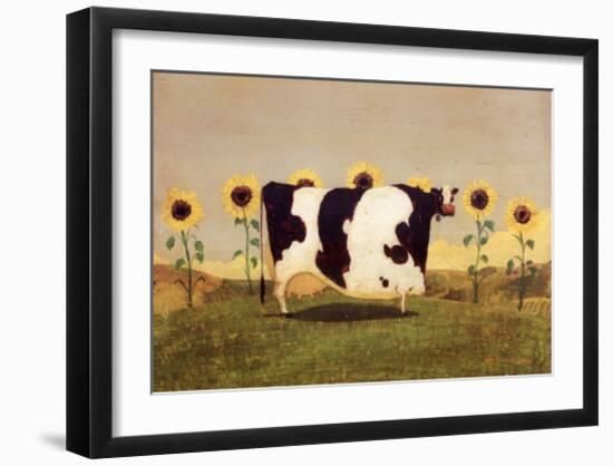 Cow With Sunflowers-Thomas LaDuke-Framed Art Print