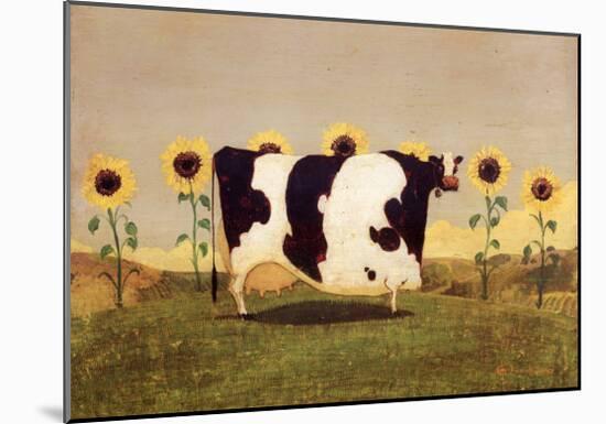 Cow With Sunflowers-Thomas LaDuke-Mounted Art Print
