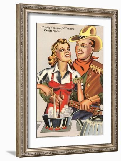 Cowboy and Cowgirl Cooking-null-Framed Art Print