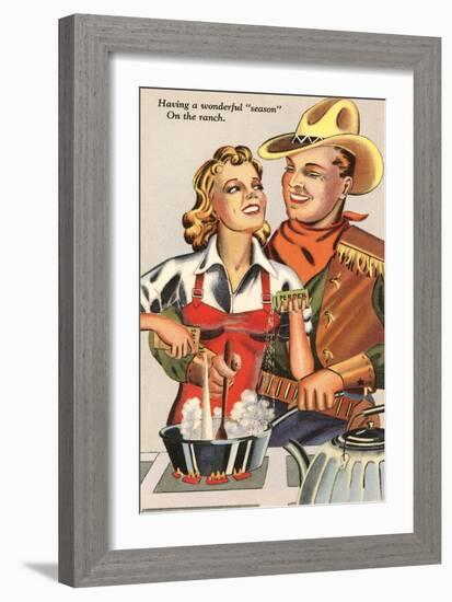 Cowboy and Cowgirl Cooking-null-Framed Art Print