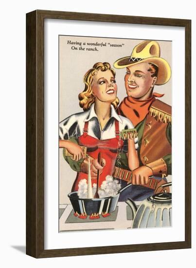 Cowboy and Cowgirl Cooking-null-Framed Art Print