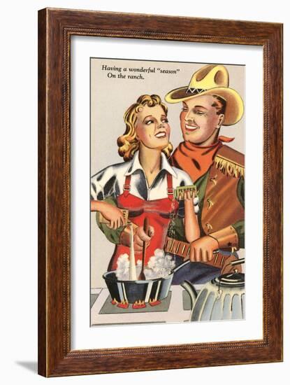 Cowboy and Cowgirl Cooking-null-Framed Art Print