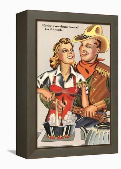 Cowboy and Cowgirl Cooking-null-Framed Stretched Canvas