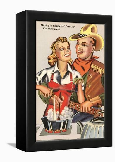 Cowboy and Cowgirl Cooking-null-Framed Stretched Canvas