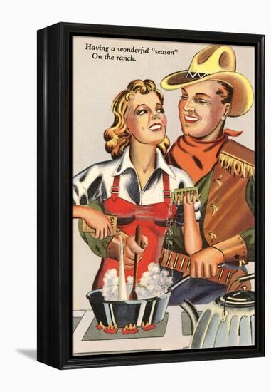 Cowboy and Cowgirl Cooking-null-Framed Stretched Canvas