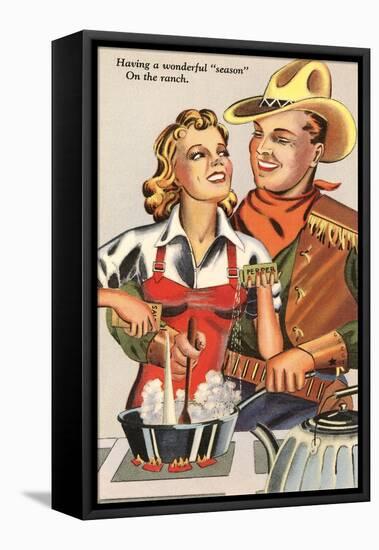 Cowboy and Cowgirl Cooking-null-Framed Stretched Canvas