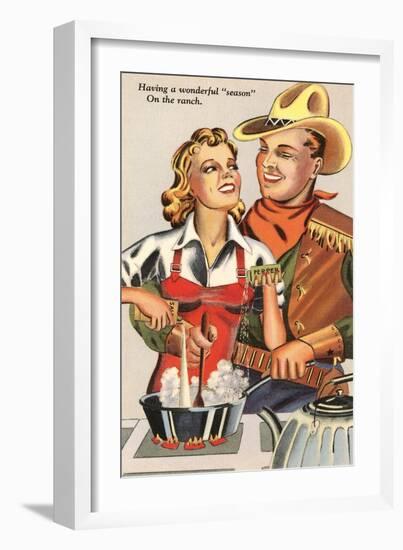 Cowboy and Cowgirl Cooking-null-Framed Premium Giclee Print