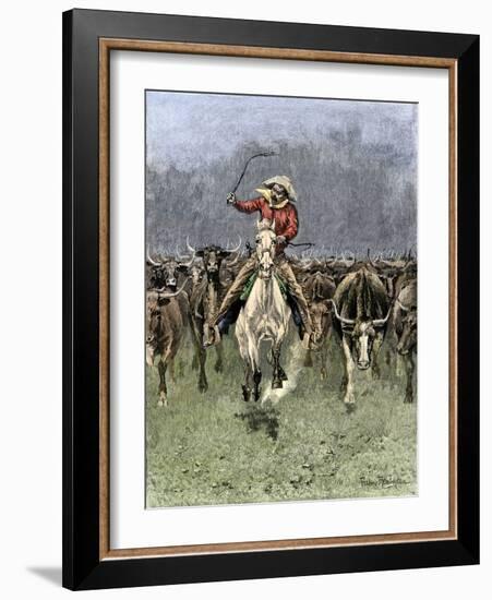 Cowboy and His Horse Caught in a Cattle Stampede, c.1800-null-Framed Giclee Print