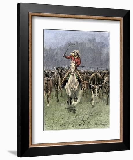 Cowboy and His Horse Caught in a Cattle Stampede, c.1800-null-Framed Giclee Print