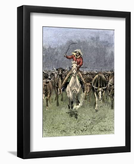 Cowboy and His Horse Caught in a Cattle Stampede, c.1800-null-Framed Giclee Print