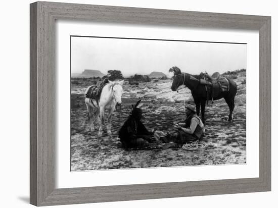 Cowboy and Navaho Indian Playing Cards Photograph-Lantern Press-Framed Art Print