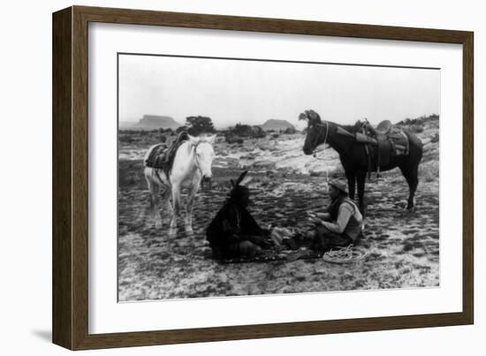 Cowboy and Navaho Indian Playing Cards Photograph-Lantern Press-Framed Art Print