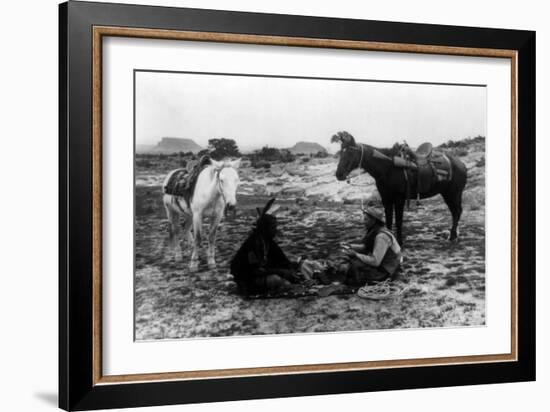 Cowboy and Navaho Indian Playing Cards Photograph-Lantern Press-Framed Art Print