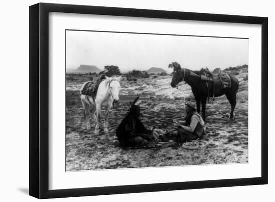 Cowboy and Navaho Indian Playing Cards Photograph-Lantern Press-Framed Art Print