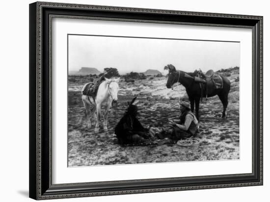 Cowboy and Navaho Indian Playing Cards Photograph-Lantern Press-Framed Art Print