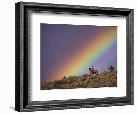 Cowboy and Rainbow, Ponderosa Ranch, Seneca, Oregon, USA-Darrell Gulin-Framed Photographic Print