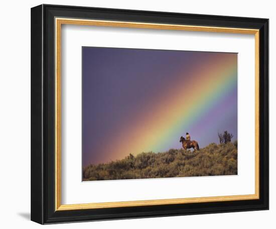 Cowboy and Rainbow, Ponderosa Ranch, Seneca, Oregon, USA-Darrell Gulin-Framed Photographic Print