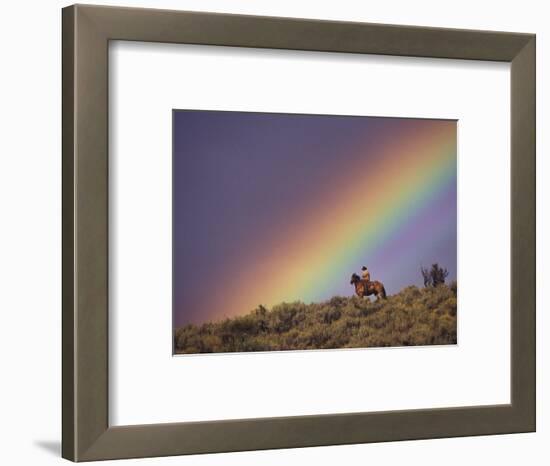 Cowboy and Rainbow, Ponderosa Ranch, Seneca, Oregon, USA-Darrell Gulin-Framed Photographic Print