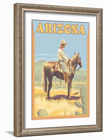 Cowboy - Arizona-Lantern Press-Framed Art Print
