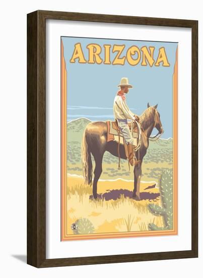 Cowboy - Arizona-Lantern Press-Framed Art Print