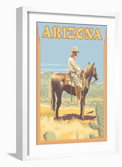 Cowboy - Arizona-Lantern Press-Framed Art Print