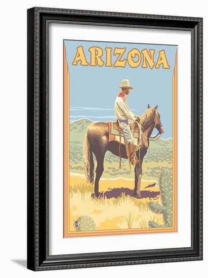 Cowboy - Arizona-Lantern Press-Framed Art Print