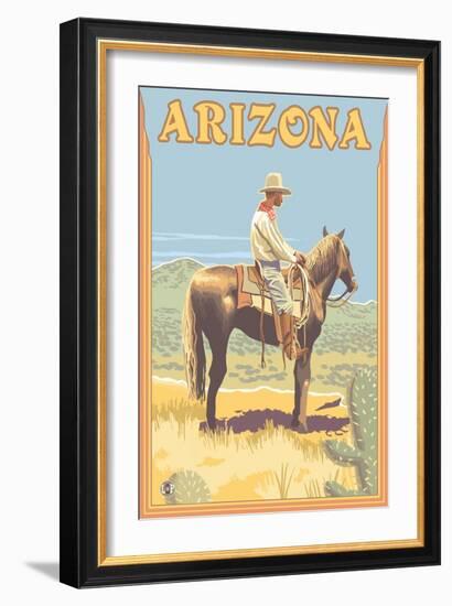 Cowboy - Arizona-Lantern Press-Framed Art Print