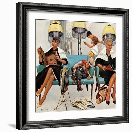 "Cowboy Asleep in Beauty Salon," May 6, 1961-Kurt Ard-Framed Giclee Print