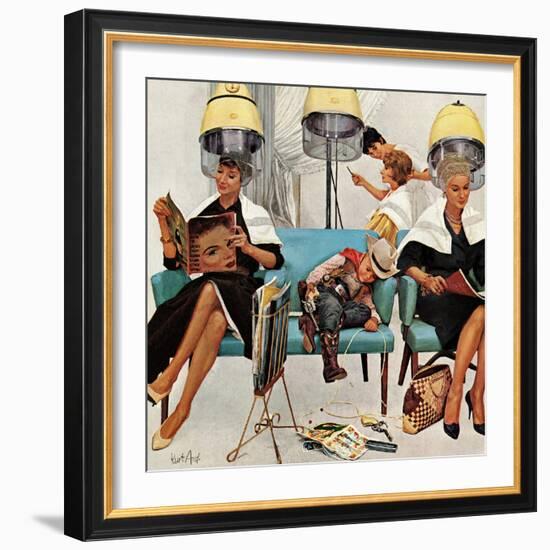 "Cowboy Asleep in Beauty Salon," May 6, 1961-Kurt Ard-Framed Giclee Print