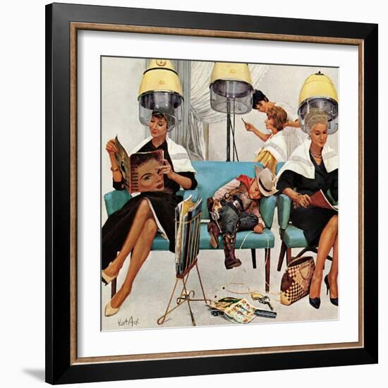 "Cowboy Asleep in Beauty Salon," May 6, 1961-Kurt Ard-Framed Premium Giclee Print