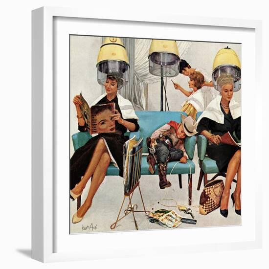 "Cowboy Asleep in Beauty Salon," May 6, 1961-Kurt Ard-Framed Premium Giclee Print