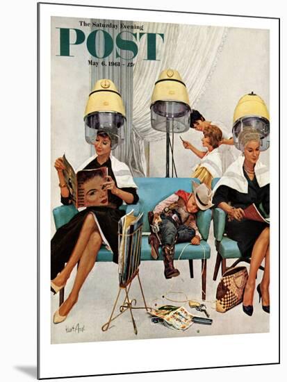 "Cowboy Asleep in Beauty Salon," Saturday Evening Post Cover, May 6, 1961-Kurt Ard-Mounted Print