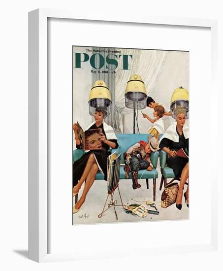 "Cowboy Asleep in Beauty Salon," Saturday Evening Post Cover, May 6, 1961-Kurt Ard-Framed Giclee Print