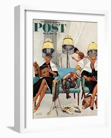 "Cowboy Asleep in Beauty Salon," Saturday Evening Post Cover, May 6, 1961-Kurt Ard-Framed Giclee Print