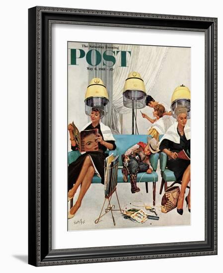 "Cowboy Asleep in Beauty Salon," Saturday Evening Post Cover, May 6, 1961-Kurt Ard-Framed Giclee Print