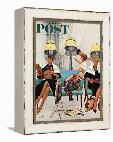 "Cowboy Asleep in Beauty Salon," Saturday Evening Post Cover, May 6, 1961-Kurt Ard-Framed Premier Image Canvas