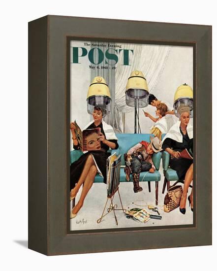 "Cowboy Asleep in Beauty Salon," Saturday Evening Post Cover, May 6, 1961-Kurt Ard-Framed Premier Image Canvas