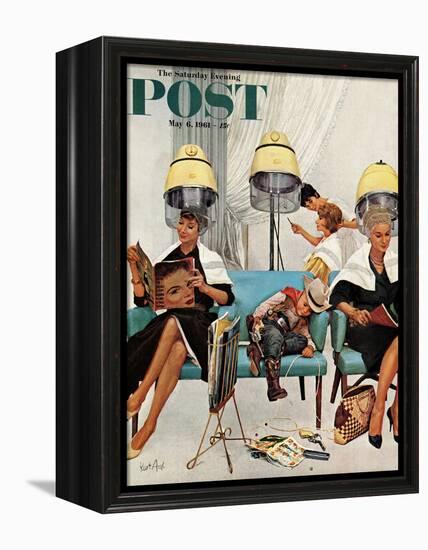 "Cowboy Asleep in Beauty Salon," Saturday Evening Post Cover, May 6, 1961-Kurt Ard-Framed Premier Image Canvas