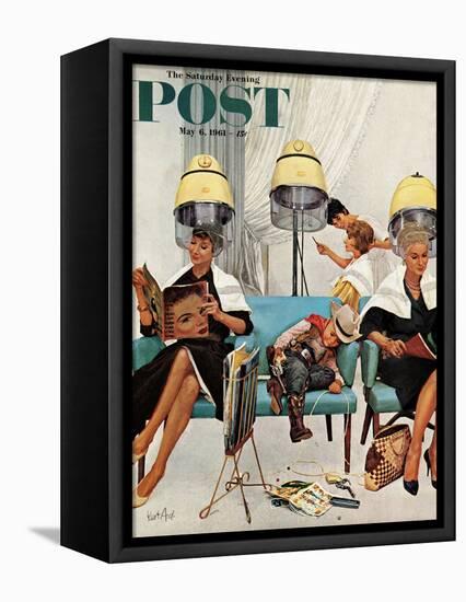 "Cowboy Asleep in Beauty Salon," Saturday Evening Post Cover, May 6, 1961-Kurt Ard-Framed Premier Image Canvas