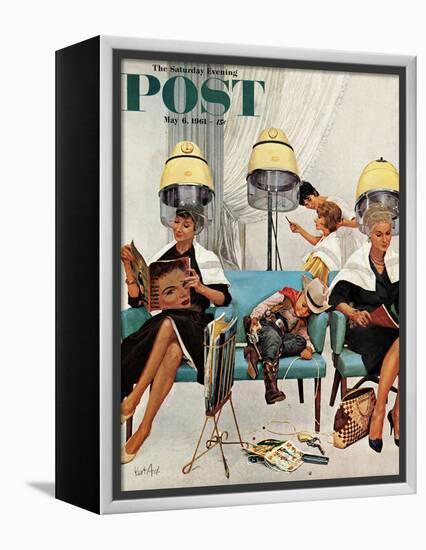 "Cowboy Asleep in Beauty Salon," Saturday Evening Post Cover, May 6, 1961-Kurt Ard-Framed Premier Image Canvas