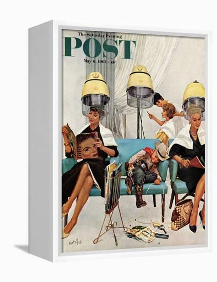 "Cowboy Asleep in Beauty Salon," Saturday Evening Post Cover, May 6, 1961-Kurt Ard-Framed Premier Image Canvas