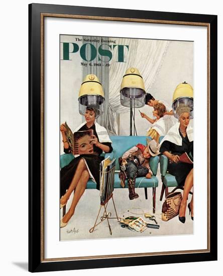 "Cowboy Asleep in Beauty Salon," Saturday Evening Post Cover, May 6, 1961-Kurt Ard-Framed Giclee Print