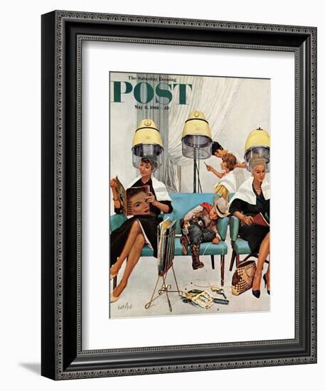 "Cowboy Asleep in Beauty Salon," Saturday Evening Post Cover, May 6, 1961-Kurt Ard-Framed Giclee Print