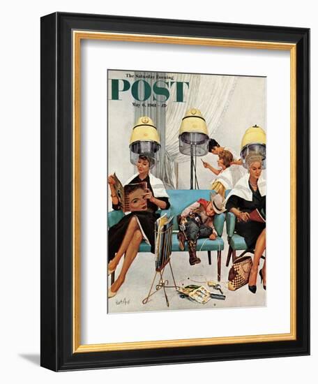 "Cowboy Asleep in Beauty Salon," Saturday Evening Post Cover, May 6, 1961-Kurt Ard-Framed Giclee Print