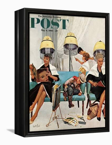 "Cowboy Asleep in Beauty Salon," Saturday Evening Post Cover, May 6, 1961-Kurt Ard-Framed Premier Image Canvas