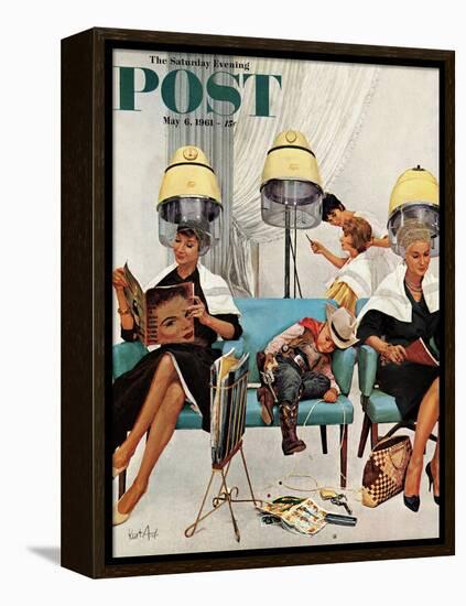 "Cowboy Asleep in Beauty Salon," Saturday Evening Post Cover, May 6, 1961-Kurt Ard-Framed Premier Image Canvas