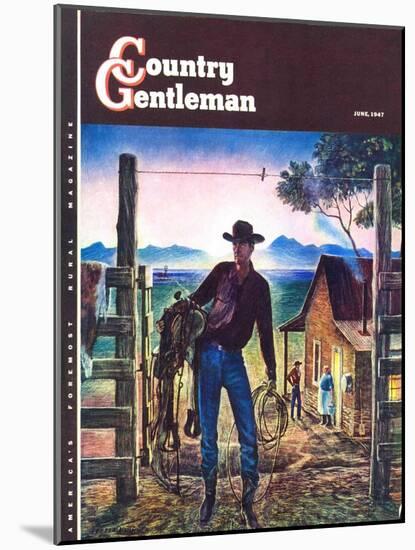 "Cowboy at End of the Day," Country Gentleman Cover, June 1, 1947-Peter Hurd-Mounted Giclee Print