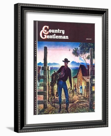 "Cowboy at End of the Day," Country Gentleman Cover, June 1, 1947-Peter Hurd-Framed Giclee Print