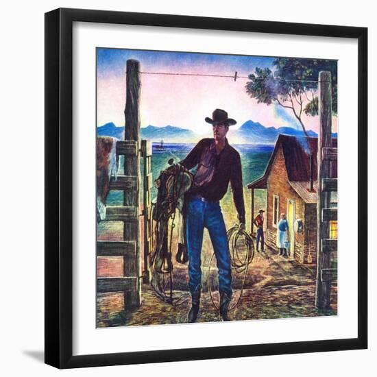 "Cowboy at End of the Day,"June 1, 1947-Peter Hurd-Framed Giclee Print